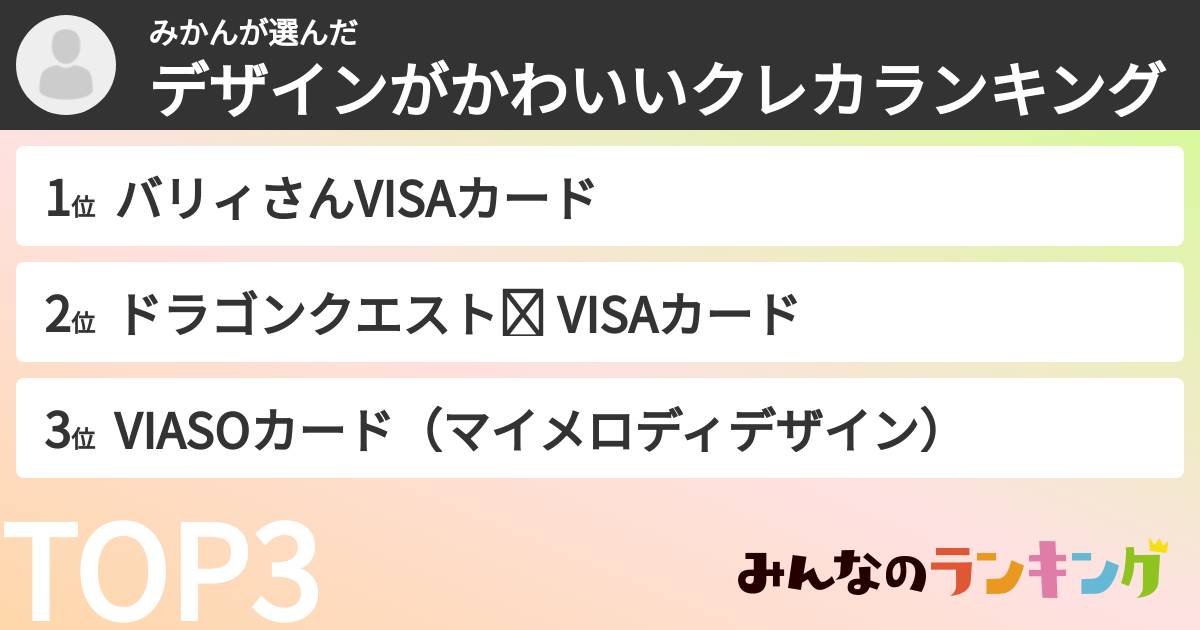 みかんさんの「デザインがかわいいクレカランキング」