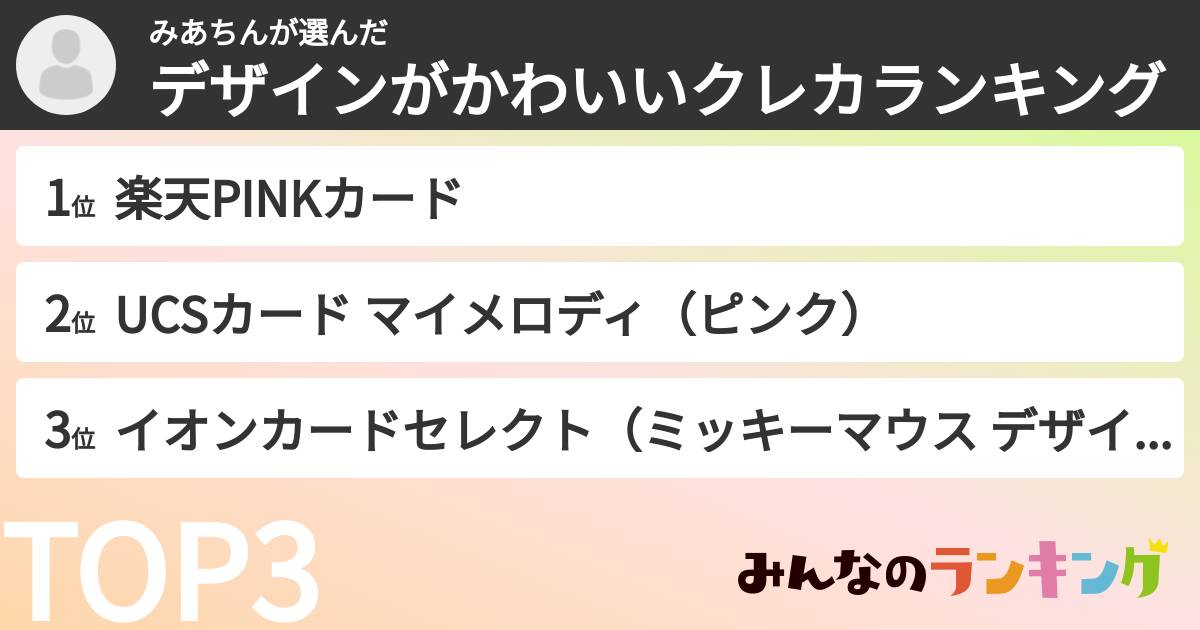 みあちんさんの「デザインがかわいいクレカランキング」