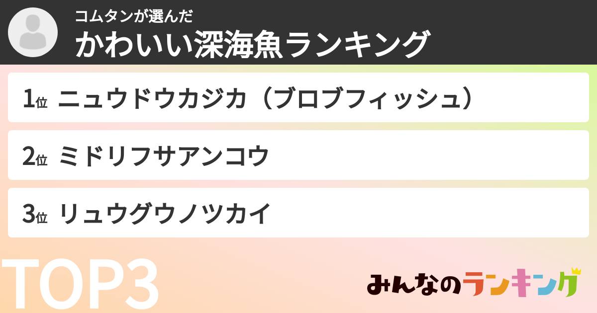 コムタンさんの「かわいい深海魚ランキング」