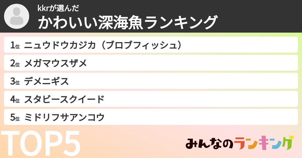 kkrさんの「かわいい深海魚ランキング」