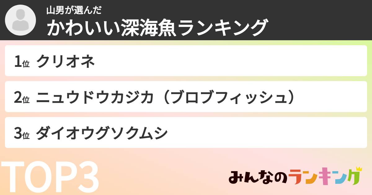 山男さんの「かわいい深海魚ランキング」