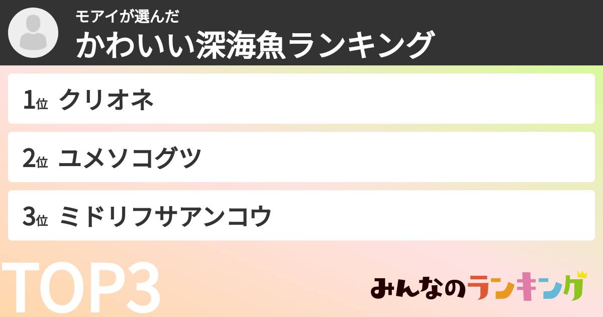 モアイさんの「かわいい深海魚ランキング」