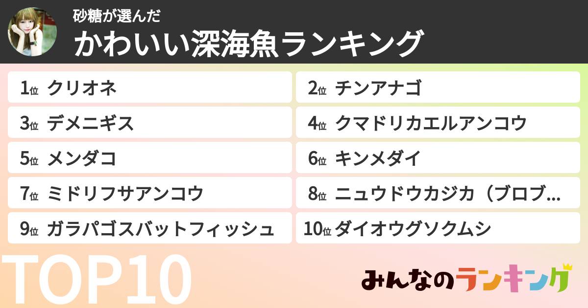 砂糖さんの「かわいい深海魚ランキング」