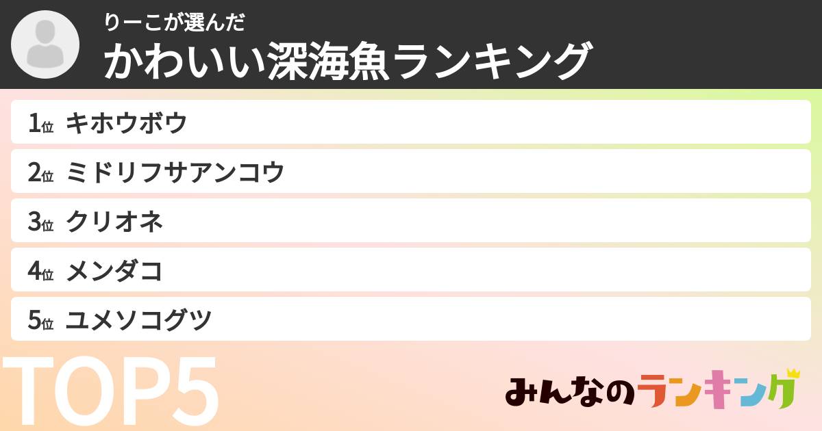 りーこさんの「かわいい深海魚ランキング」