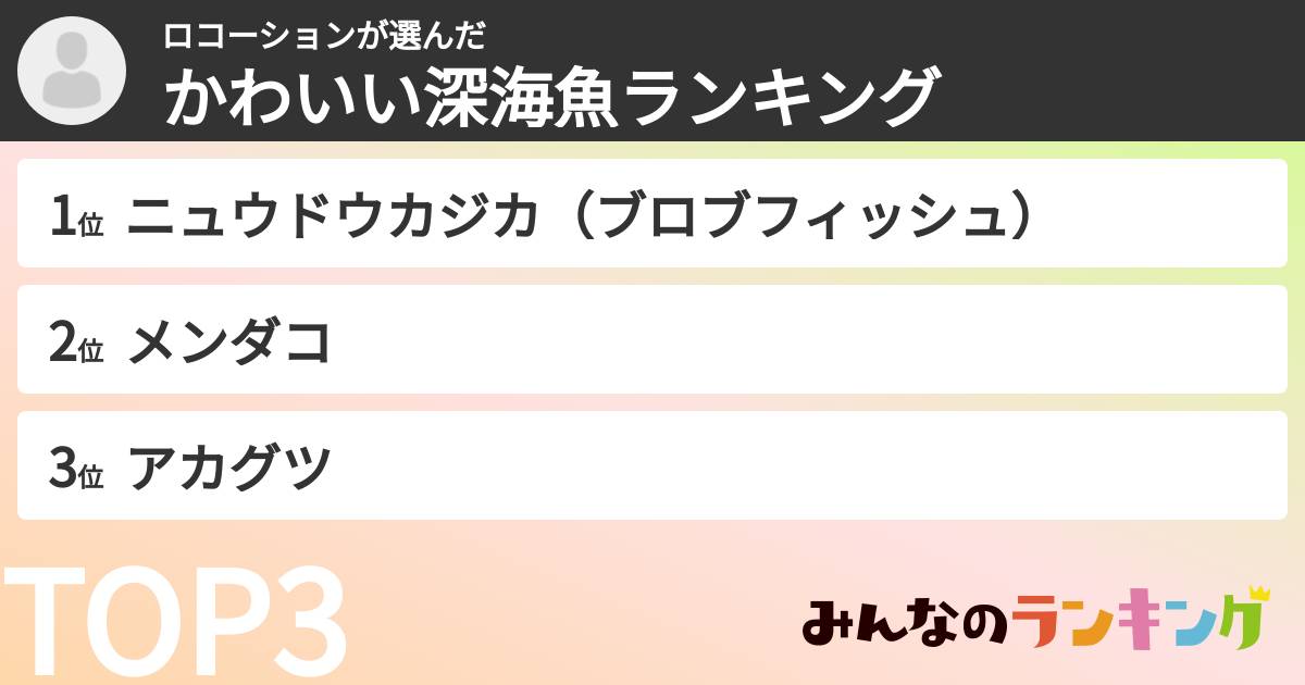 ロコーションさんの「かわいい深海魚ランキング」