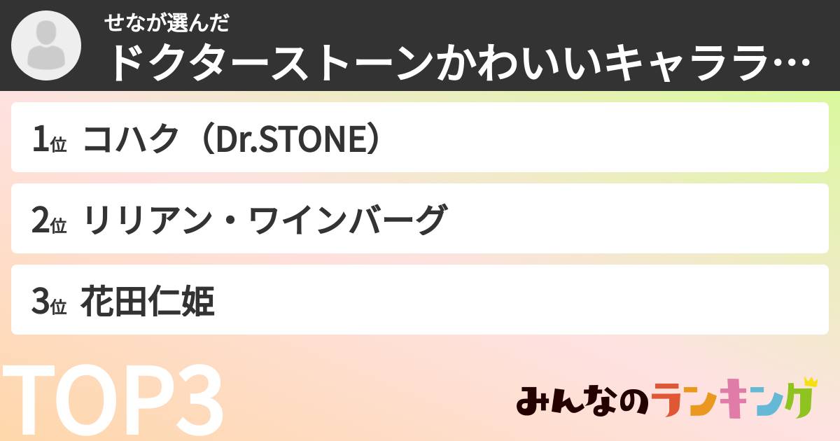 せなさんの「ドクターストーンかわいいキャラランキング」