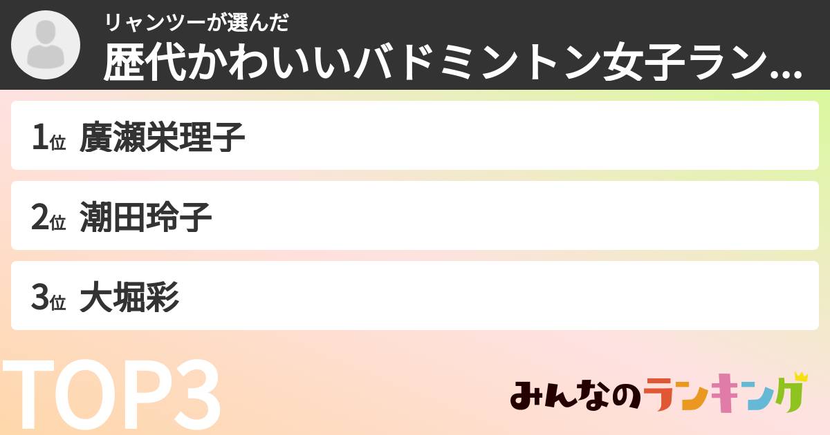 リャンツーさんの「歴代かわいいバドミントン女子ランキング」