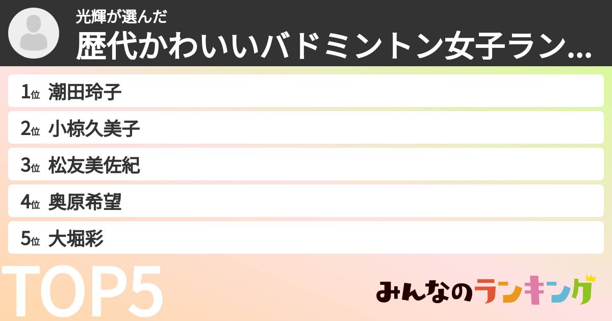 光輝さんの「歴代かわいいバドミントン女子ランキング」