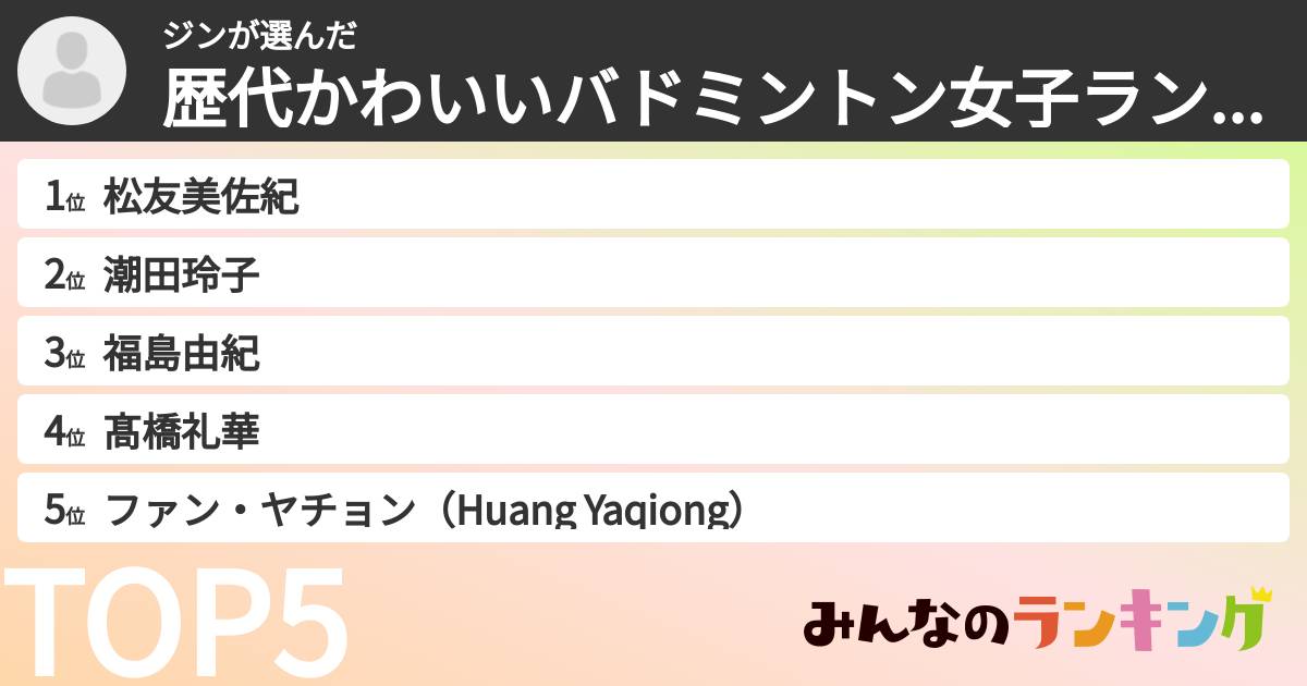ジンさんの「歴代かわいいバドミントン女子ランキング」