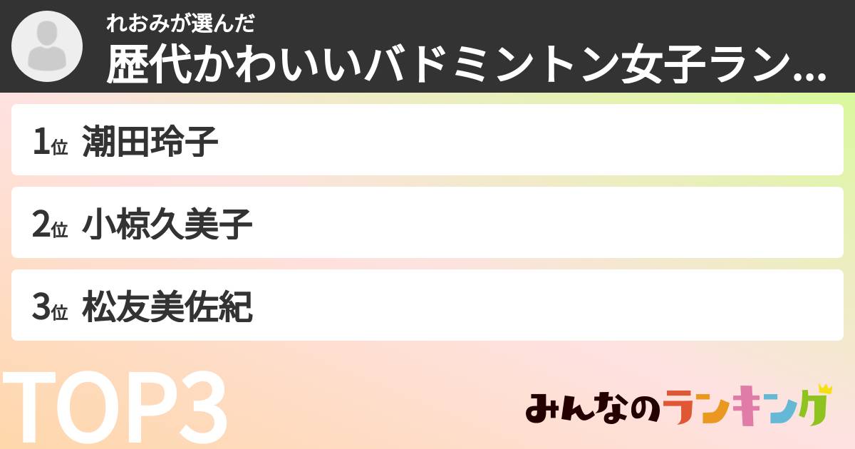 れおみさんの「歴代かわいいバドミントン女子ランキング」