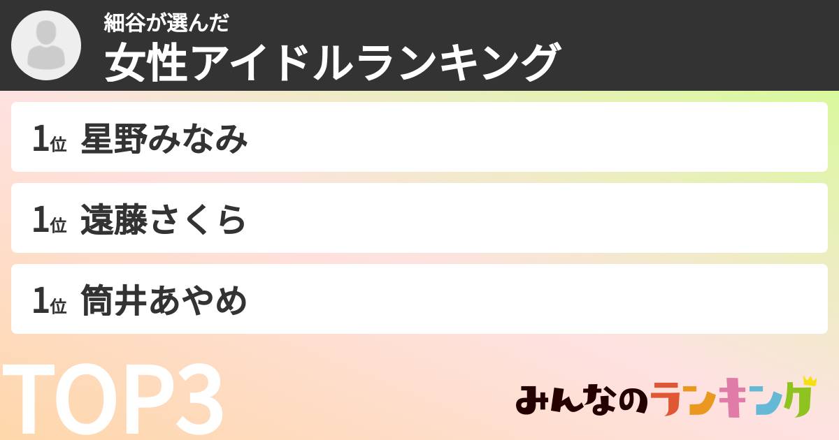 細谷さんの「女性アイドルランキング」