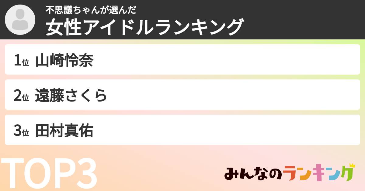不思議ちゃんさんの「女性アイドルランキング」