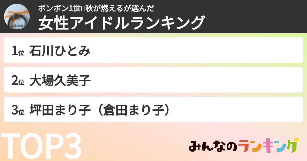 ボンボン1世🎶秋が燃えるさんの「女性アイドルランキング」