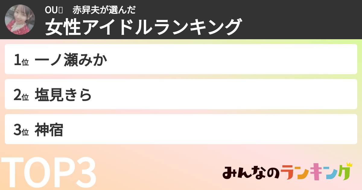 OU🐰 赤舁夫さんの「女性アイドルランキング」