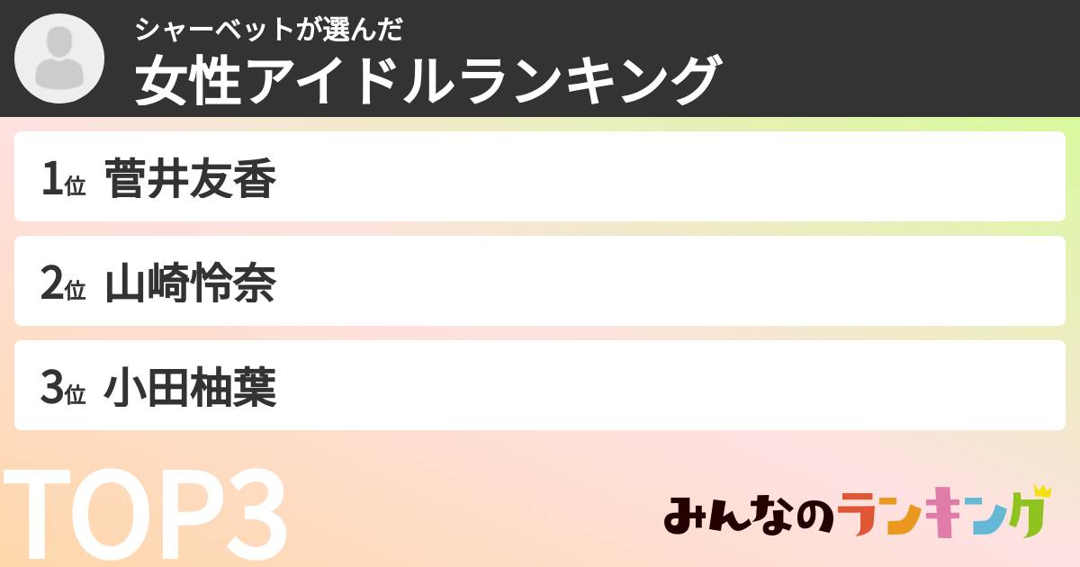シャーベットさんの「女性アイドルランキング」