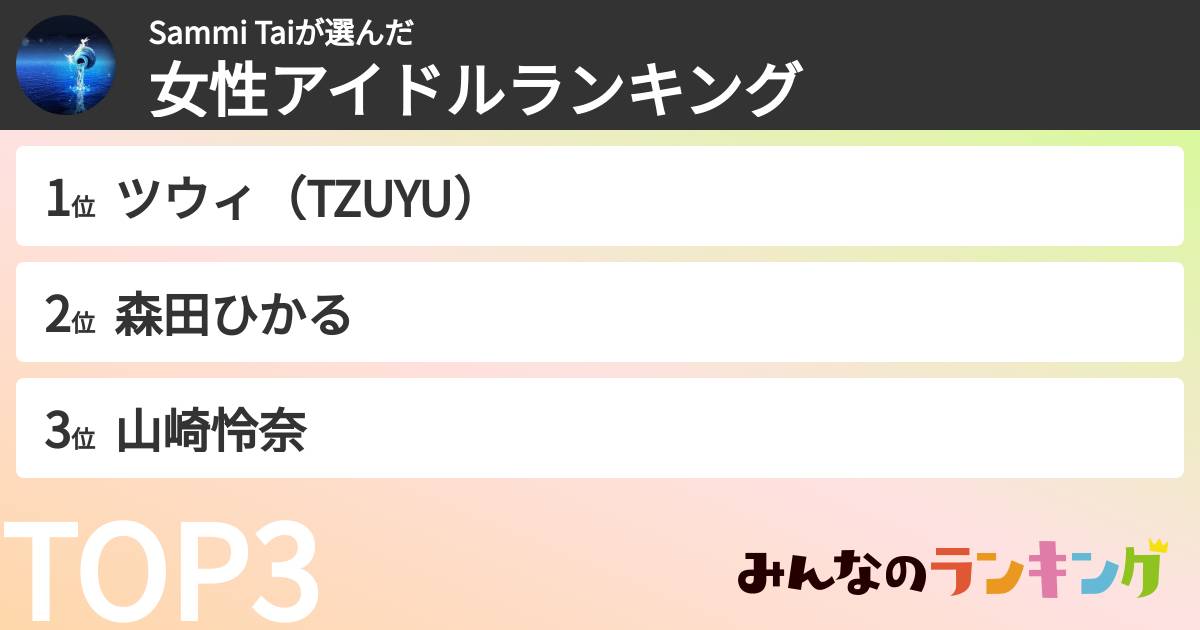 Sammi Taiさんの「女性アイドルランキング」