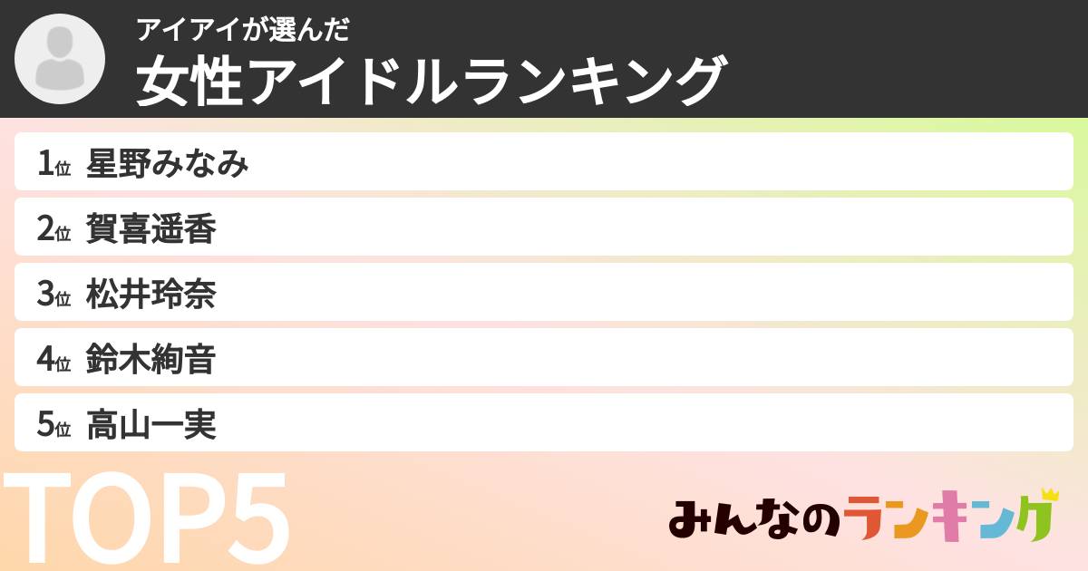 アイアイさんの「女性アイドルランキング」