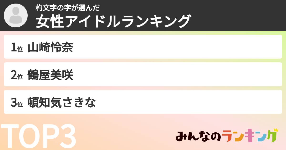 杓文字の字さんの「女性アイドルランキング」