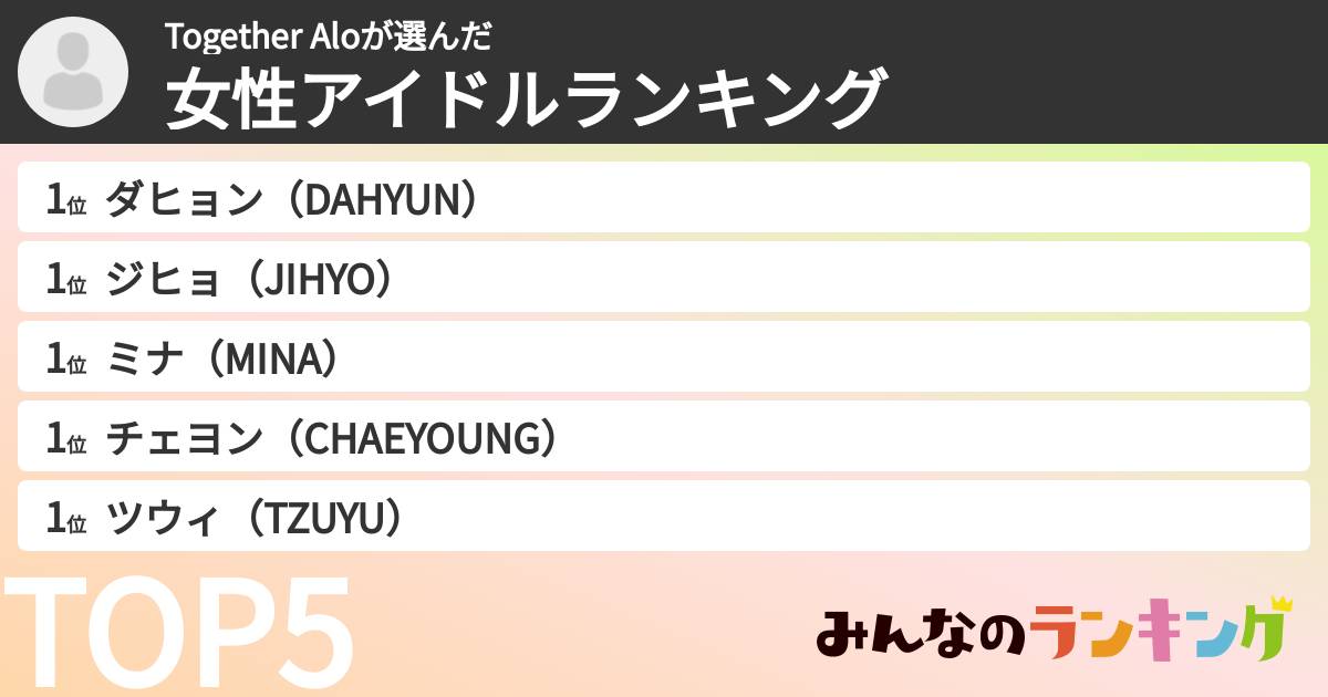 Together Aloさんの「女性アイドルランキング」