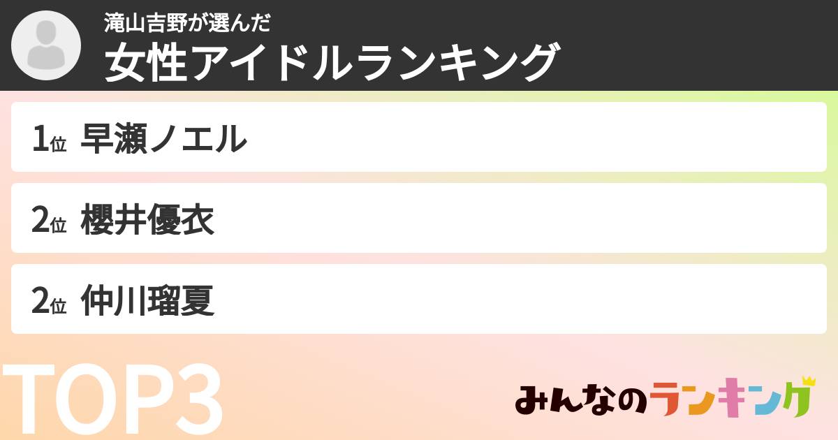 滝山吉野さんの「女性アイドルランキング」