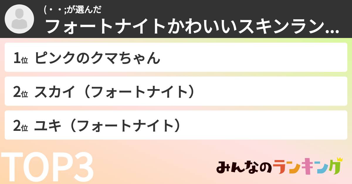 (・・;さんの「フォートナイトかわいいスキンランキング」