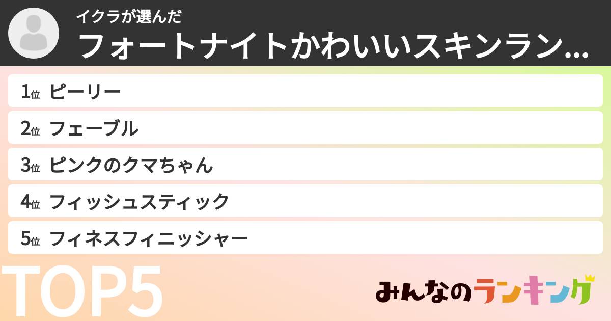 イクラさんの「フォートナイトかわいいスキンランキング」