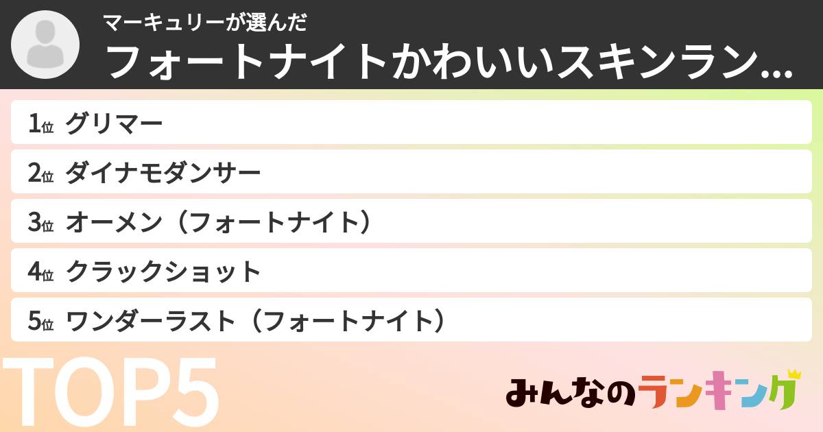 マーキュリーさんの「フォートナイトかわいいスキンランキング」