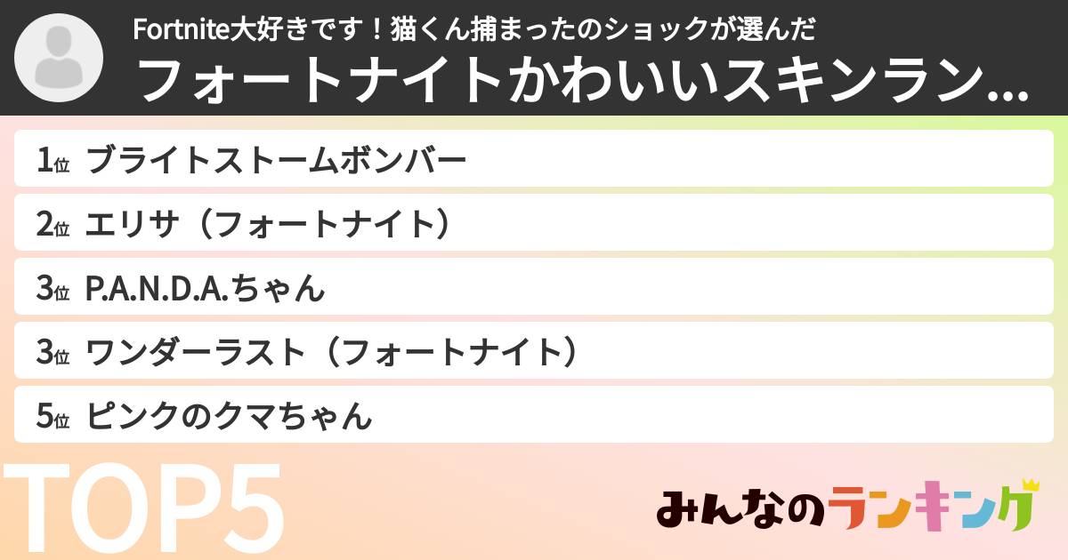 Fortnite大好きです！猫くん捕まったのショックさんの「フォートナイトかわいいスキンランキング」