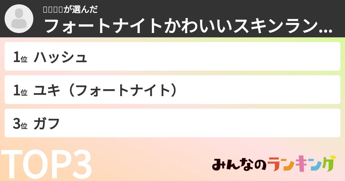 👎🏼🇯🇵さんの「フォートナイトかわいいスキンランキング」