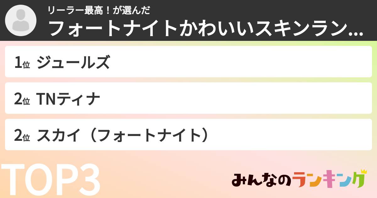リーラー最高！さんの「フォートナイトかわいいスキンランキング」
