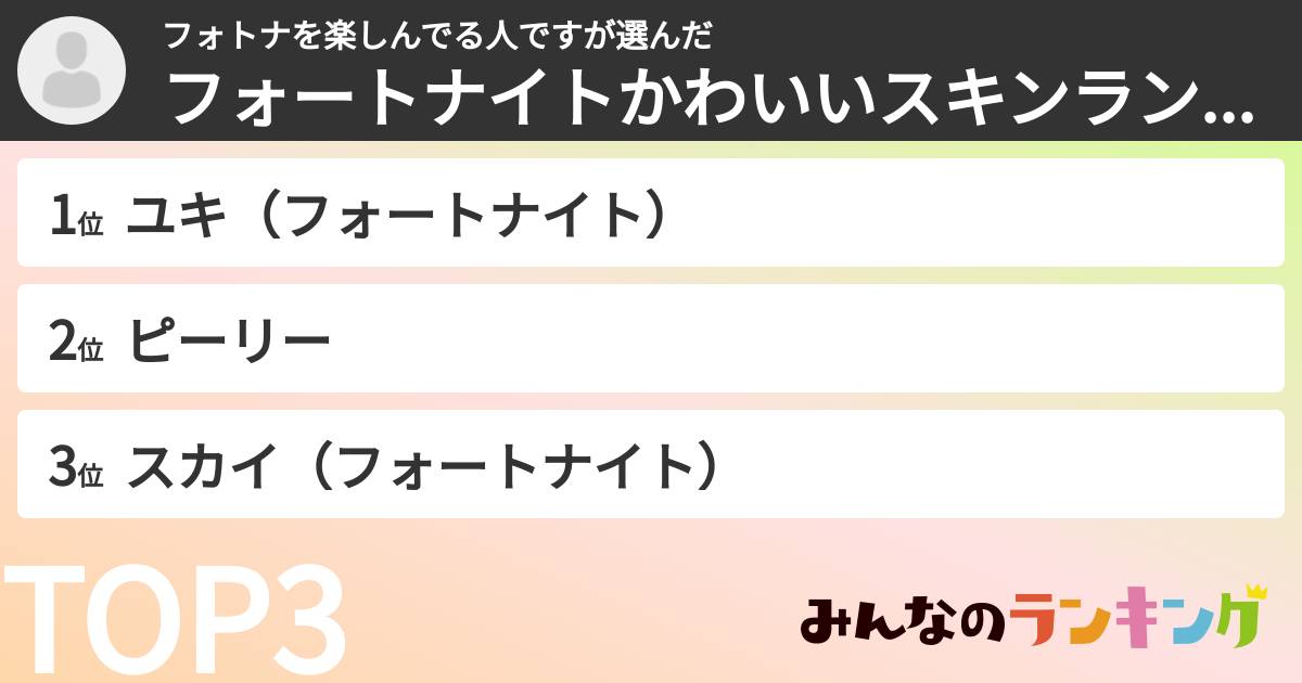 フォトナを楽しんでる人ですさんの「フォートナイトかわいいスキンランキング」
