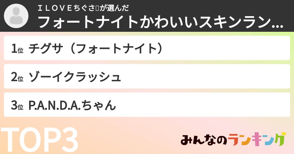 ＩＬＯＶＥちぐさ💕さんの「フォートナイトかわいいスキンランキング」