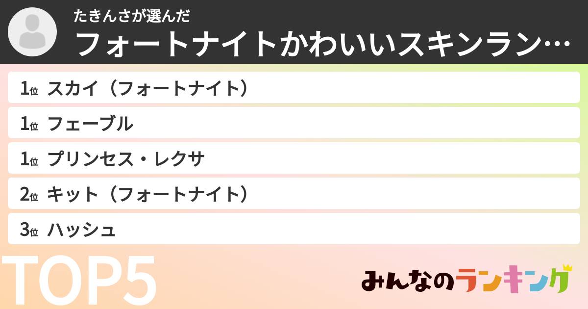 たきんささんの「フォートナイトかわいいスキンランキング」