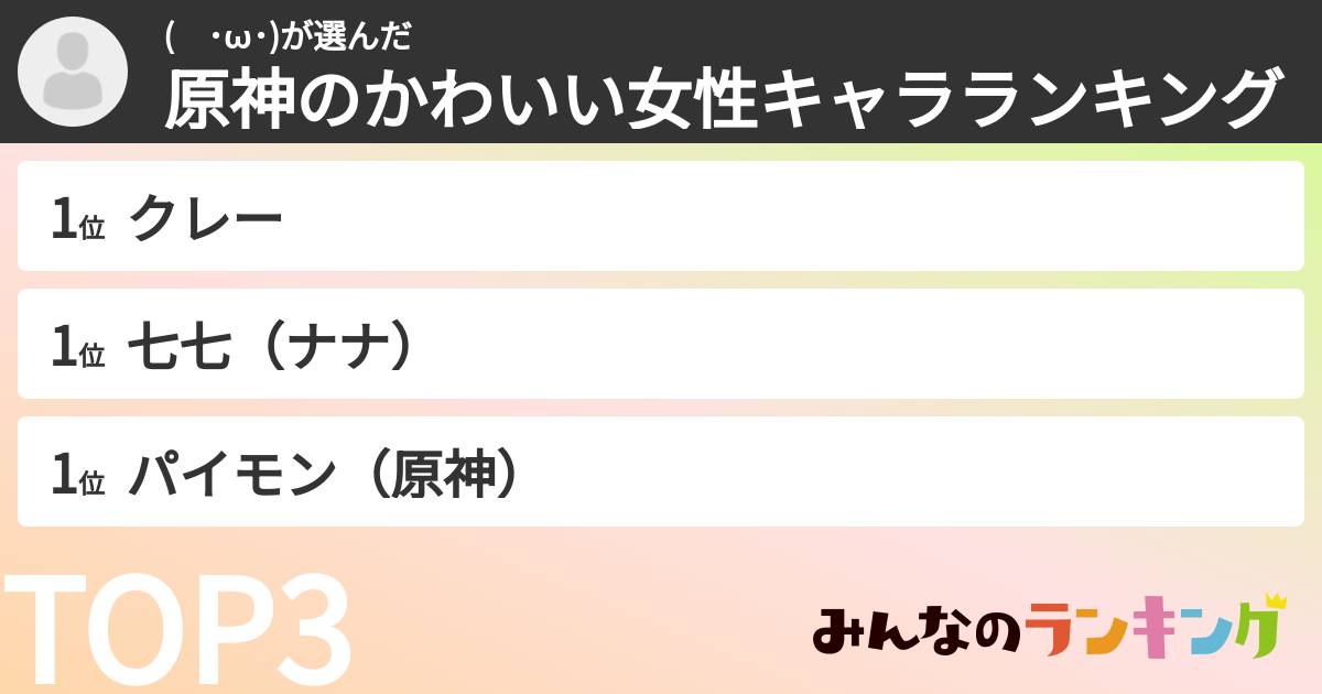 (　･ω･)さんの「原神のかわいい女性キャラランキング」