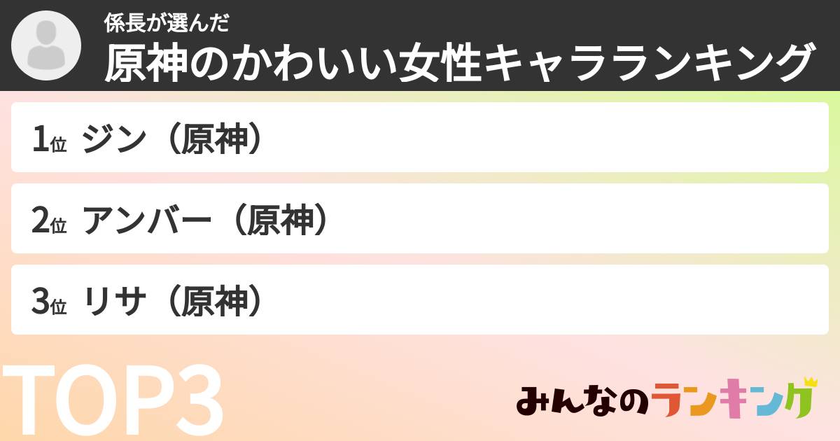 係長さんの「原神のかわいい女性キャラランキング」