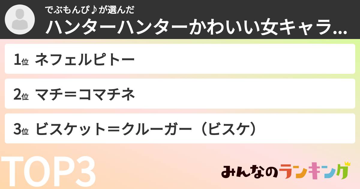 でぶもんぴ♪さんの「ハンターハンターかわいい女キャラランキング」