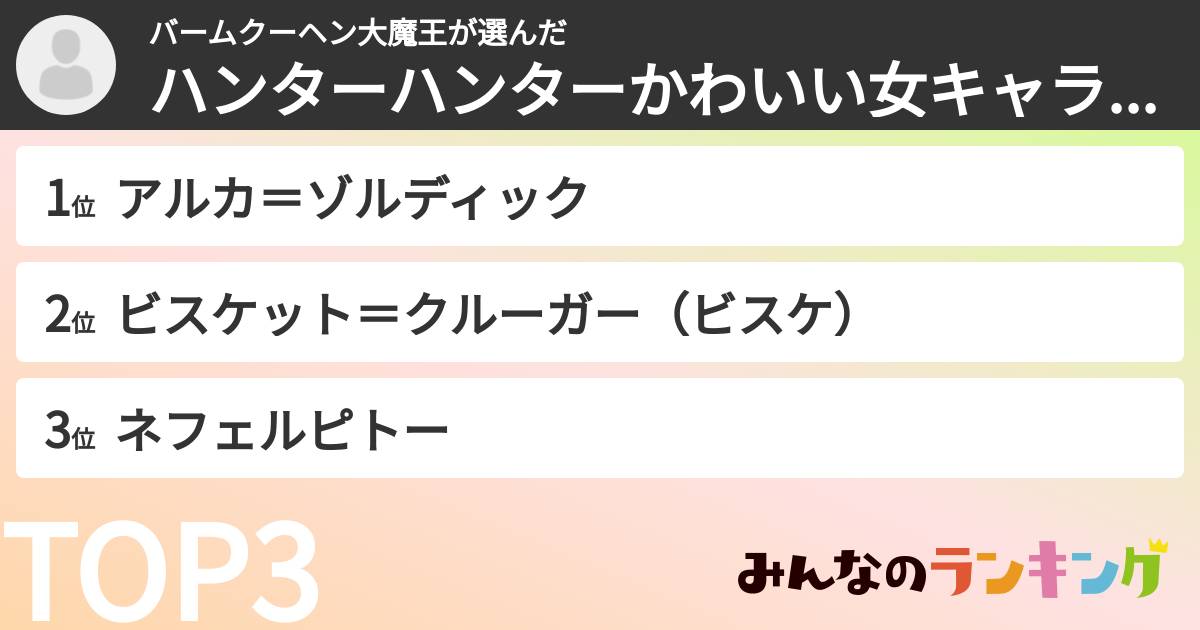 バームクーヘン大魔王さんの「ハンターハンターかわいい女キャラランキング」