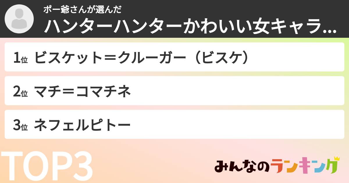 ポー爺さんさんの「ハンターハンターかわいい女キャラランキング」