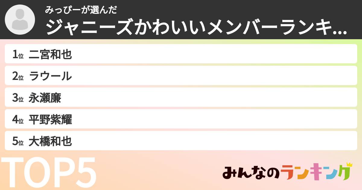 みっぴーさんの「ジャニーズかわいいメンバーランキング」