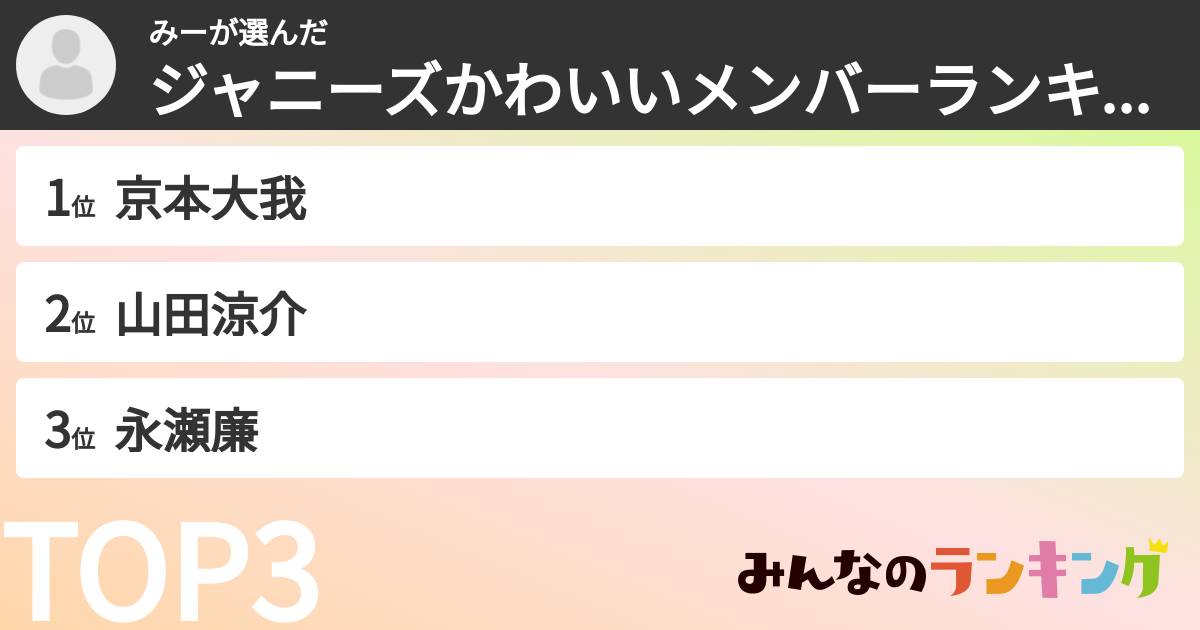 みーさんの「ジャニーズかわいいメンバーランキング」