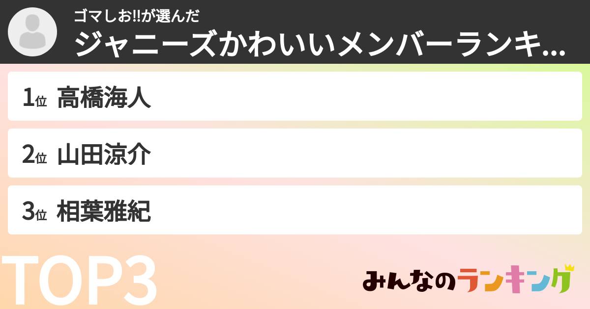 ゴマしお‼︎さんの「ジャニーズかわいいメンバーランキング」