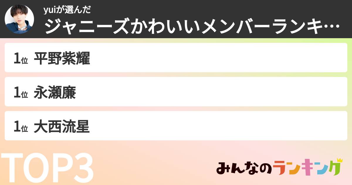 yuiさんの「ジャニーズかわいいメンバーランキング」