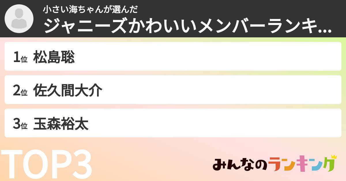 小さい海ちゃんさんの「ジャニーズかわいいメンバーランキング」
