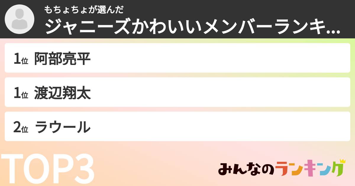 もちょちょさんの「ジャニーズかわいいメンバーランキング」