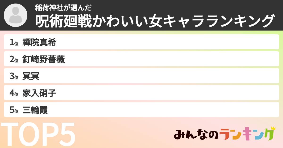 稲荷神社さんの「呪術廻戦かわいい女キャラランキング」