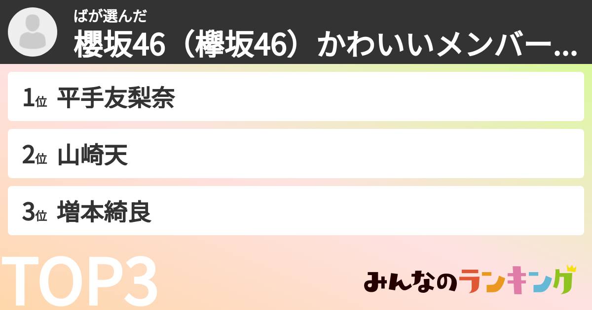 ばさんの「櫻坂46（欅坂46）かわいいメンバーランキング」