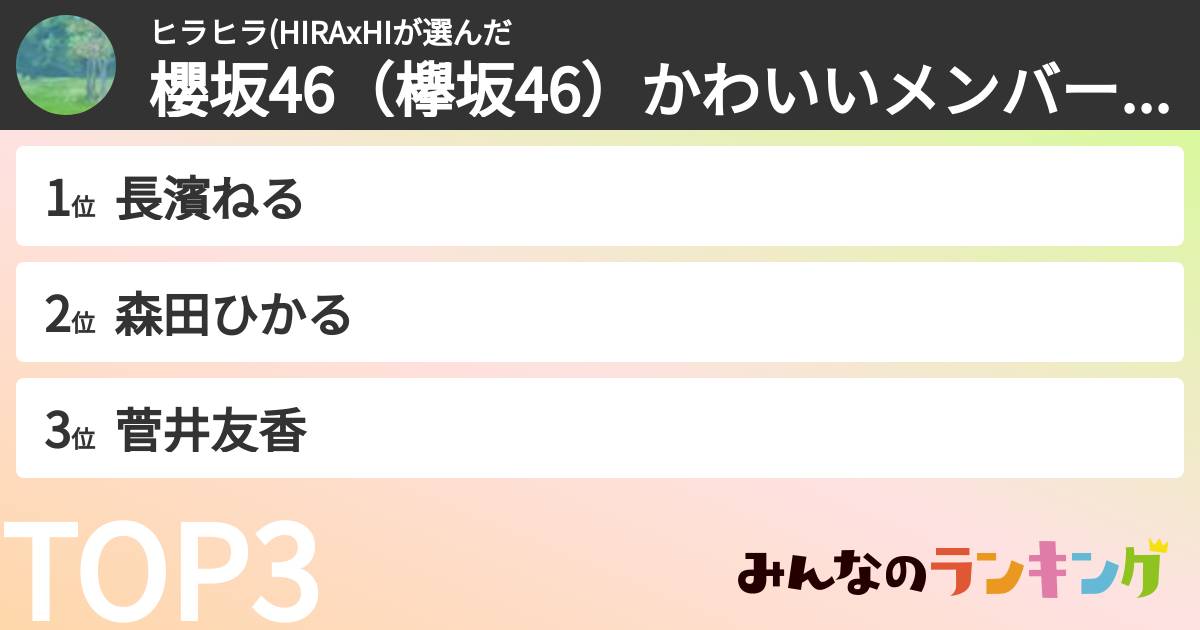 ヒラヒラ(HIRAxHIさんの「櫻坂46（欅坂46）かわいいメンバーランキング」