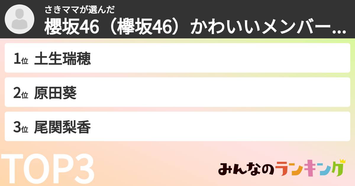 さきママさんの「櫻坂46(欅坂46)かわいいメンバーランキング」