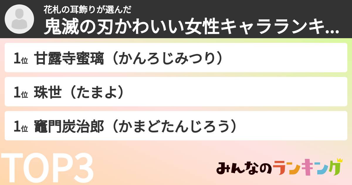 花札の耳飾りさんの「鬼滅の刃かわいい女性キャラランキング」