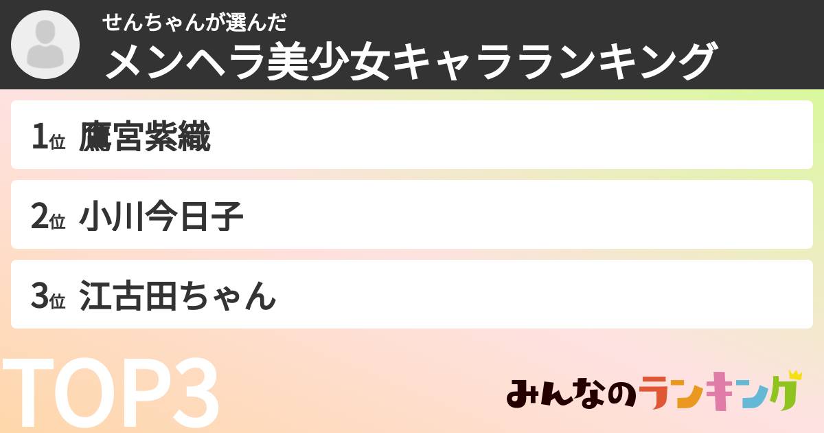 せんちゃんさんの「メンヘラ美少女キャラランキング」